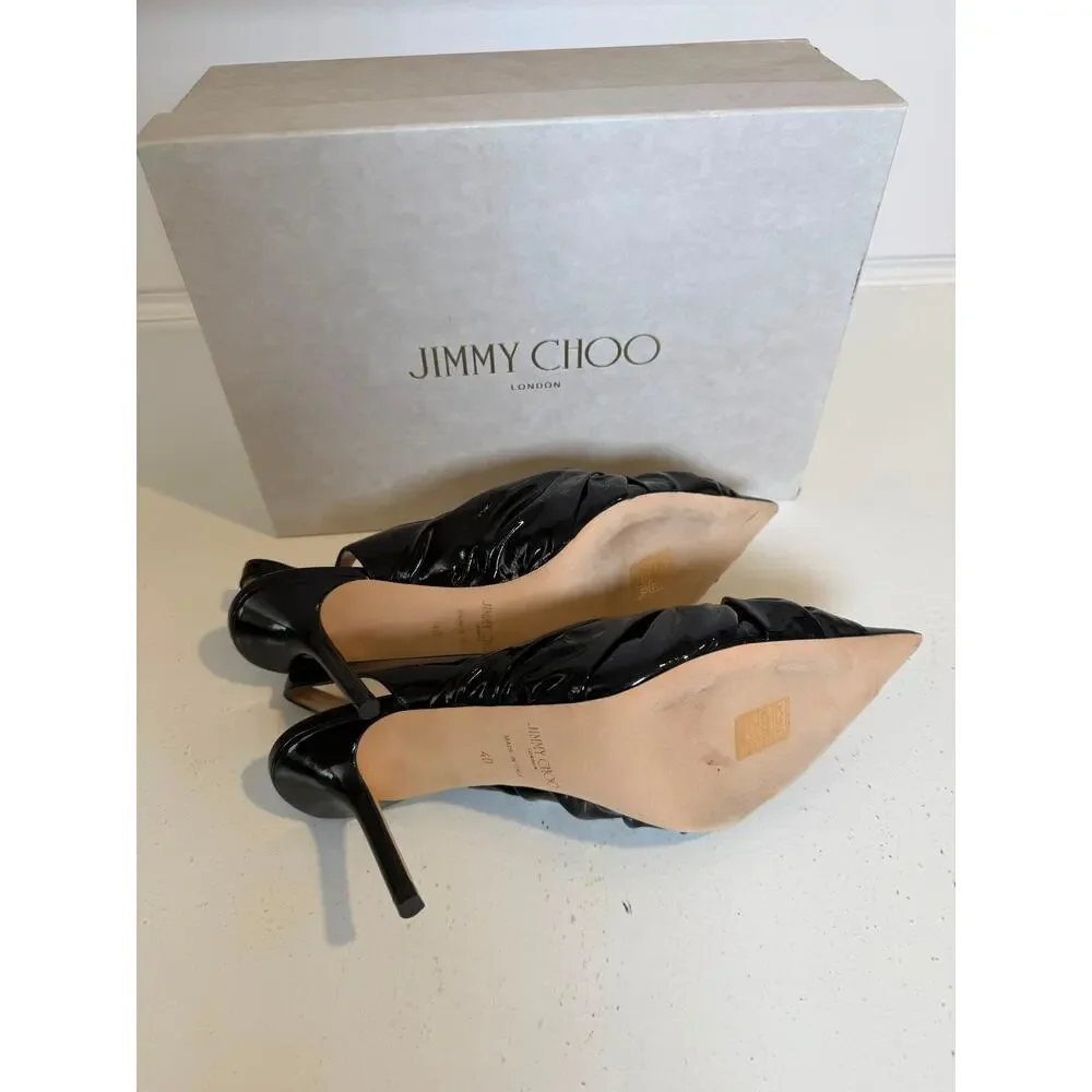 NWB Jimmy Choo Patent Leather Bow Accents Slingback Pumps Black Womens Size 40